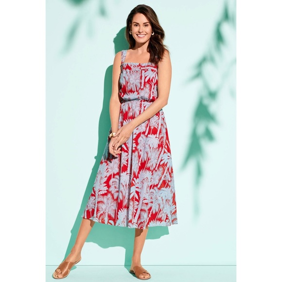 Talbots Floral Oasis Palm Voile Fit & Flare Midi Dress - Picture 3 of 13